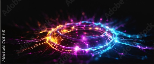 Colorful light energy with electrical electricity plasma power fusion on plain black background from Generative AI