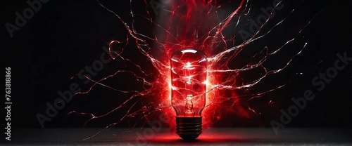Red pure energy with electrical electricity plasma power fusion on plain black background from Generative AI