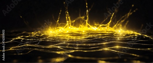 Yellow pure energy with electrical electricity plasma power fusion on plain black background from Generative AI