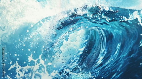 Nature's Force: Close-up of Big Blue Wave Splashing on Beach