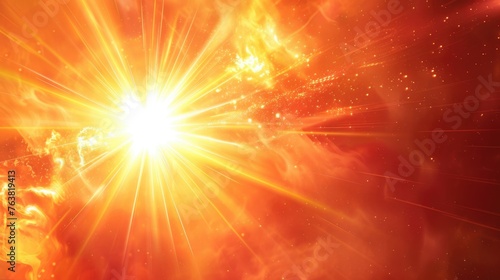 Radiant Red and Yellow Sun Burst. Glowing Abstract Sun Burst with Digital Lens Flare and Colorful Rays for Dynamic Explosion Effect