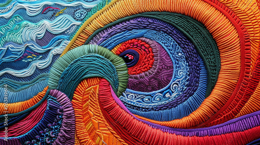 colorful wave pattern background made with embroidery colorful wave pattern background made with embroidery
