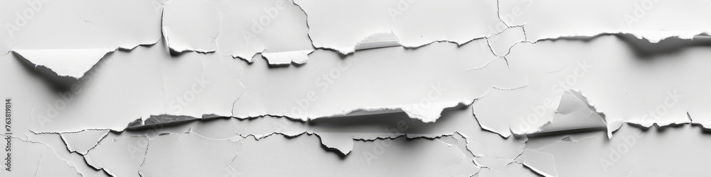 Torn White Paper with Ripped Edges. Blank Space for Signs, Tags, Labels and Notes. Grunge Message Background of a Notepad with a Tear