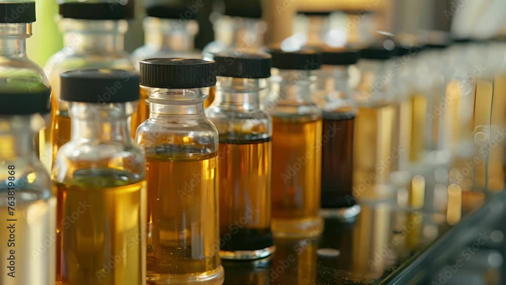 A series of labeled vials shows the marked difference in quality between adhesives with varying error rates emphasizing the impact of production processes on the end product. A series of labeled vials shows the marked difference in quality between adhesives with varying error rates emphasizing the impact of production processes on the end product.