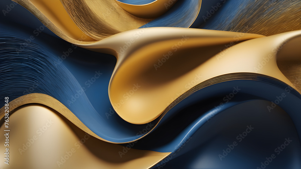A 3d render of abstract curves of golden blue and white color background ,abstract background with waves,Generative Ai,Ai A 3d render of abstract curves of golden blue and white color background ,abstract background with waves,Generative Ai,Ai