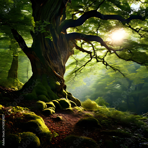 In the heart of the forest, ancient trees whisper secrets to the wind.