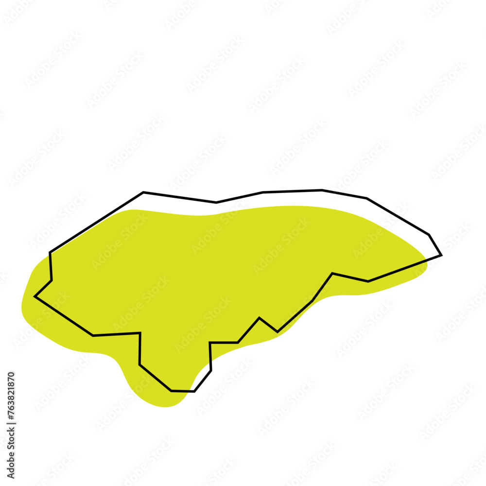 Honduras country simplified map. Green silhouette with thin black contour outline isolated on white background. Simple vector icon