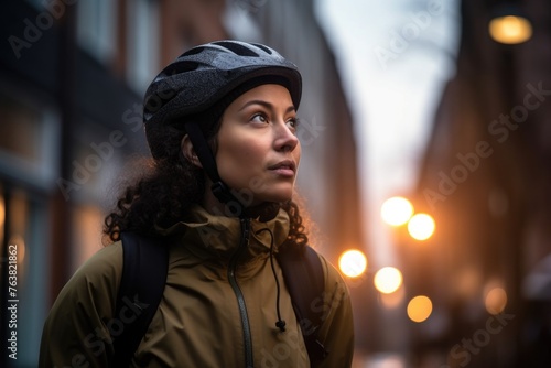 a female cyclist using her bike outdoors in the city