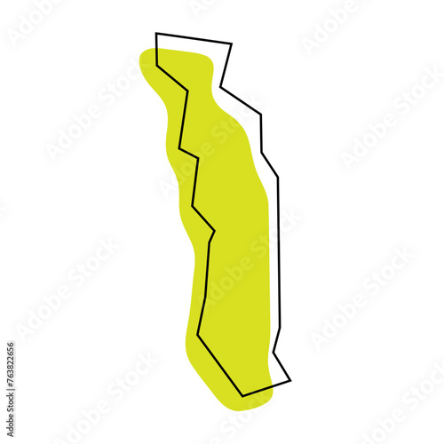 Togo country simplified map. Green silhouette with thin black contour outline isolated on white background. Simple vector icon