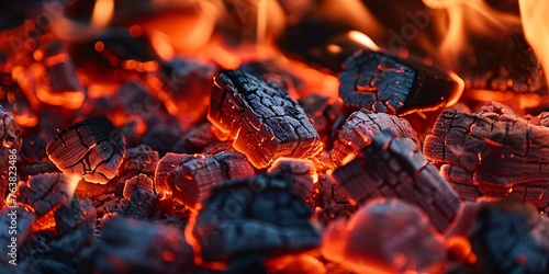 Fiery red embers from a wood-burning hearth.