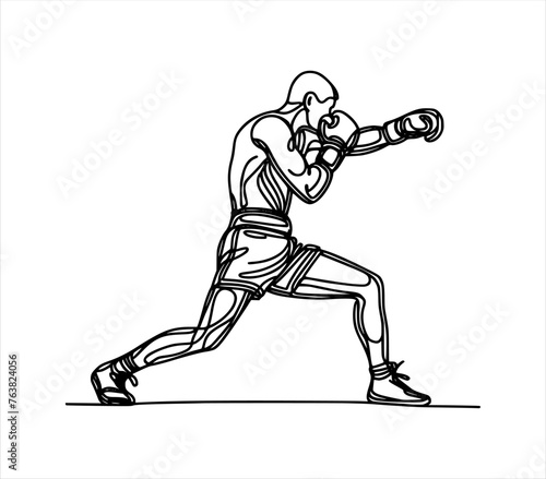  silhouette of a boxing athlete in fight position - line hand drawing (artwork 3)