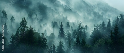 Misty Mountainside Forest A Serene and Ethereal Landscape