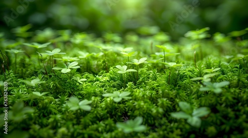 Lush Green Moss Carpet Covering the Forest Floor,Exuding Tranquility and the Beauty of Untouched Nature