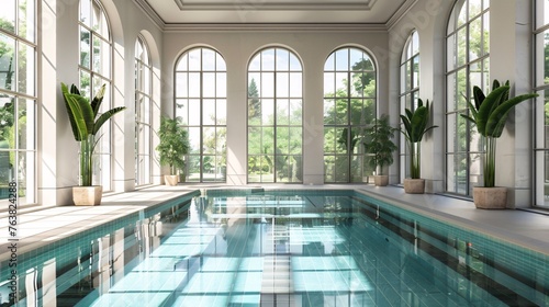 Opulent pool with numerous windows. © ckybe