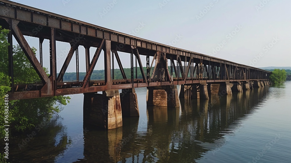 A railway bridge spans. River bridge