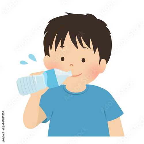 水分補給をする男の子のベクターイラスト