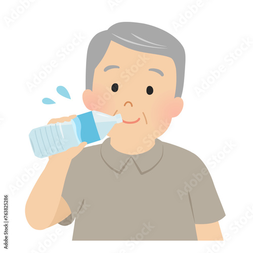 水分補給をするシニア男性のベクターイラスト