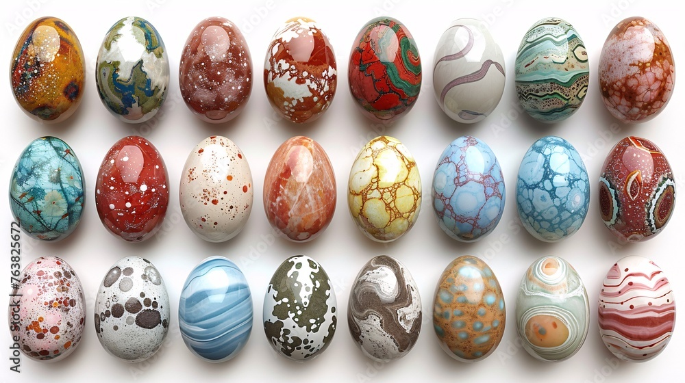 Easter egg assortment depicted on a blank backdrop. Easter egg assortment depicted on a blank backdrop.
