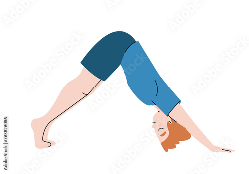 Man doing downward dog pose. Male person in doodle style.