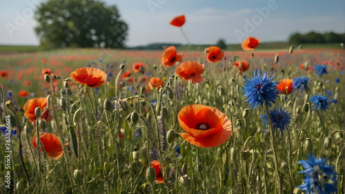summer field with poppies and cornflowers