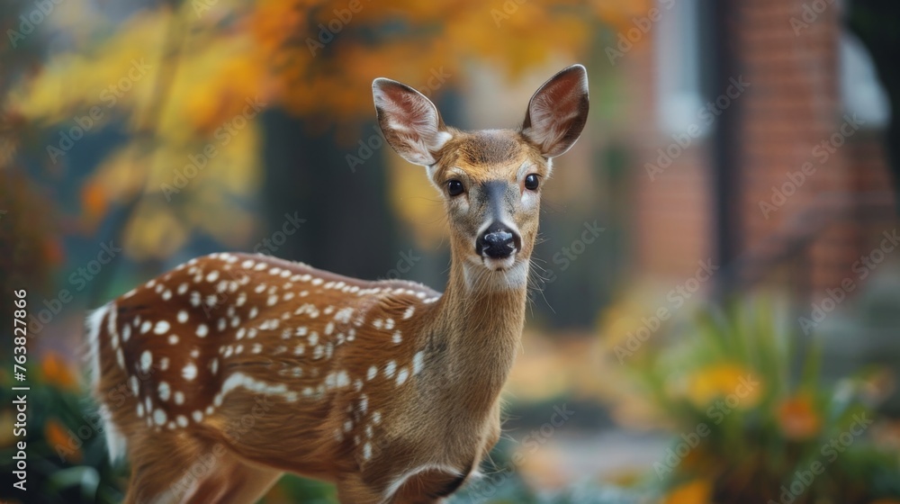 Small Deer Standing Next to Tree
