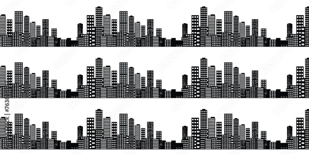 Vector skyscrapers silhouette with seamless pattern background