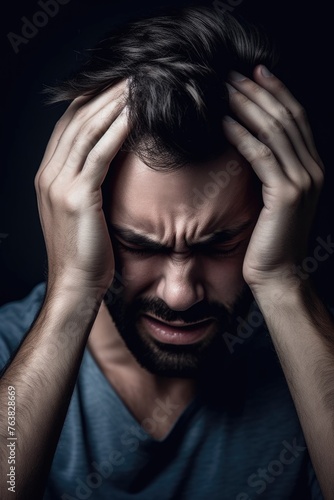 cropped shot of a man holding his head in agony