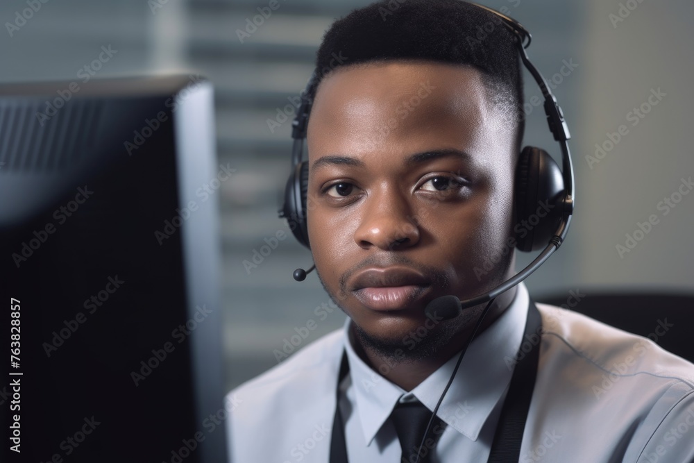 portrait of a confident young call centre agent working in an office - obrazy, fototapety, plakaty 