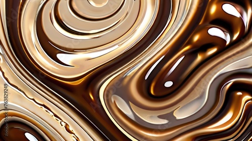 caramel colored cascading liquid streams abstract shape, 3d render style, isolated on a transparent background, generative ai