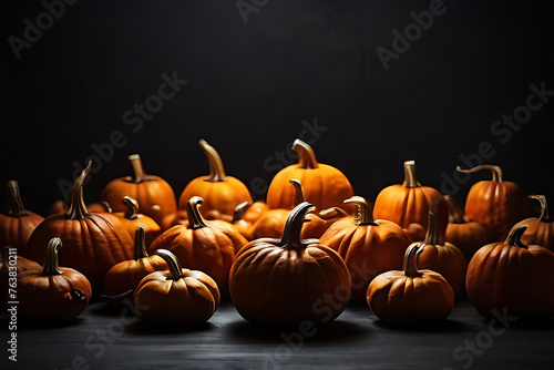 Halloween pumpkin on black background, many pumpkin, AI Generative