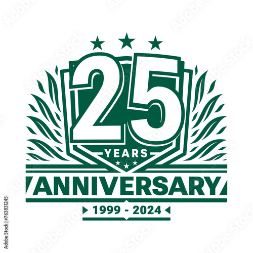 25 years anniversary celebration shield design template. 25th anniversary logo. Vector and illustration.