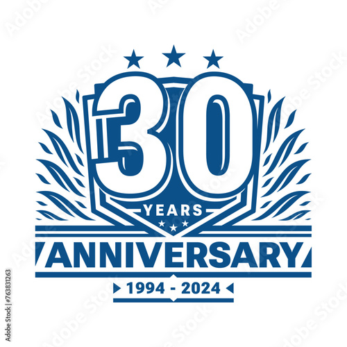 30 years anniversary celebration shield design template. 30th anniversary logo. Vector and illustration.