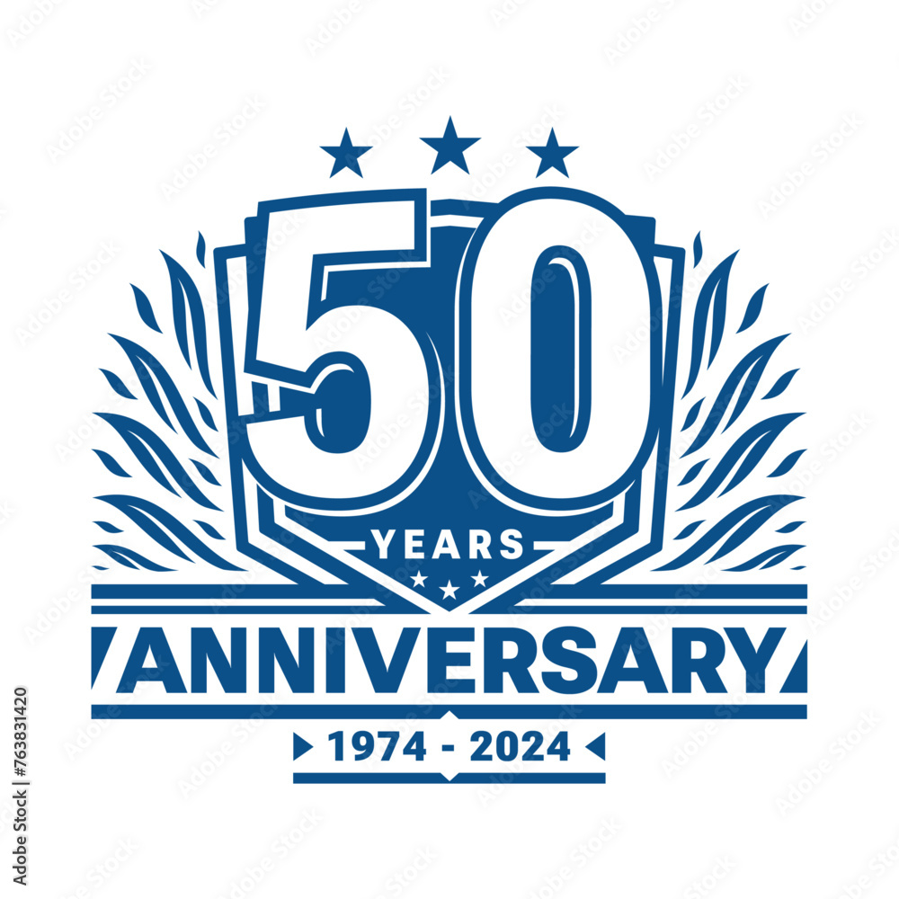 50 years anniversary celebration shield design template. 50th anniversary logo. Vector and illustration. 50 years anniversary celebration shield design template. 50th anniversary logo. Vector and illustration.