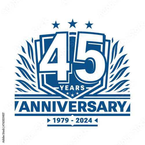 45 years anniversary celebration shield design template. 45th anniversary logo. Vector and illustration.