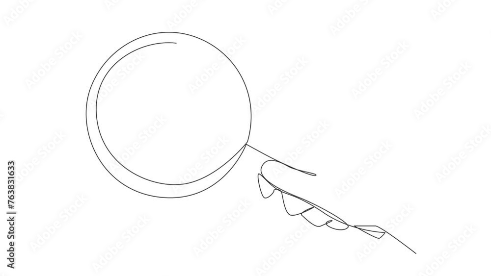 Animation of one line drawing of continuous one line drawing big hand holding magnifying glass highlights the rocket, take action so businesses can fly as high as rockets in space. Full length motion Animation of one line drawing of continuous one line drawing big hand holding magnifying glass highlights the rocket, take action so businesses can fly as high as rockets in space. Full length motion