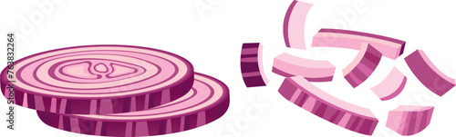 Red onion rings and pieces. Cartoon food icon