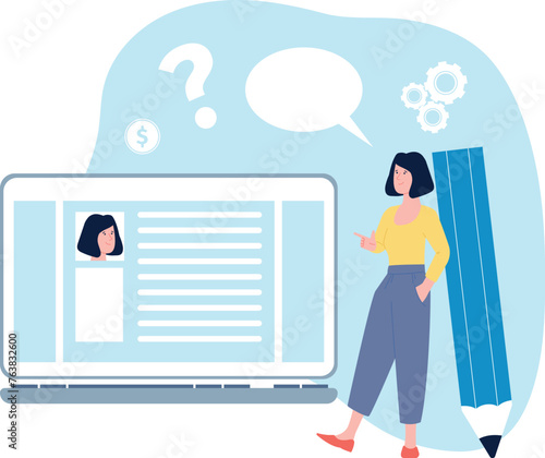 Blogger write post for social media. Digital work