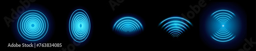 3D Wi-Fi light effect. Wireless networking with a wave effect collection. Glowing blue signal wifi, sensor, radar, and round circle waves wireless technology concept. Transparent neon circle wireless  photo