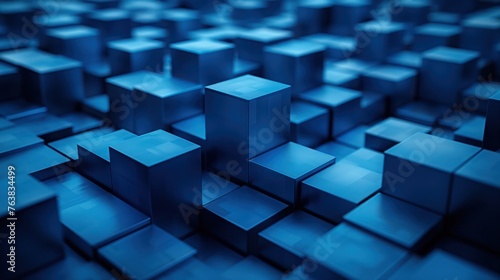 3D Cubes in Blue, Creating a Wave on Digital Grid
