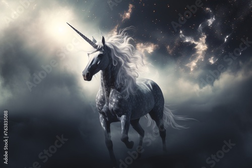 a unicorn running in the dark