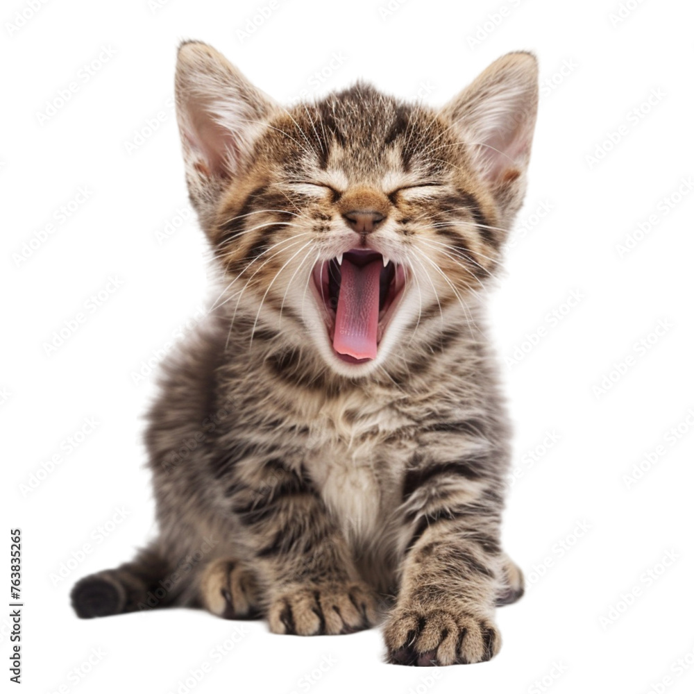 Obraz premium portrait of a yawning kitten on a white background. With clipping path