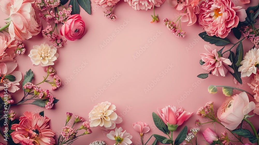 Top view floral frame with copy-space,Generative ai , Top view floral frame with copy-space,Generative ai ,