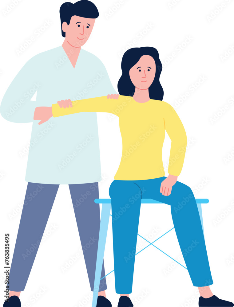 Physiotherapist check patient arm strength. Medical exam Physiotherapist check patient arm strength. Medical exam