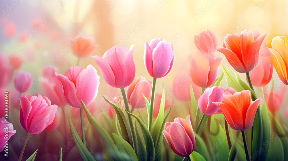 Watercolor illustration, delicate pink tulips attract attention with their sophistication and give a unique charm to the spring garden. Watercolor illustration, delicate pink tulips attract attention with their sophistication and give a unique charm to the spring garden.