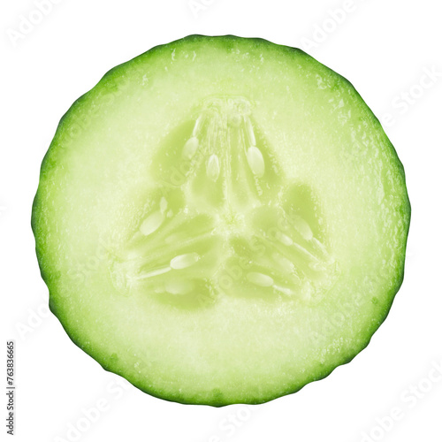 Round cucumber slice isolated on a transparent background.