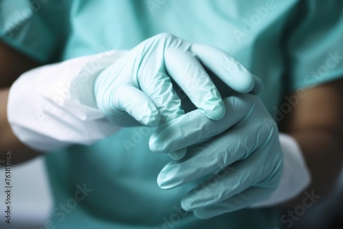 closeup of a healthcare practitioner wearing gloves photo