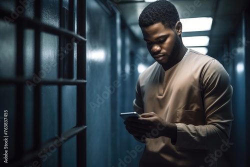 shot of an african doctor using a smartphone photo