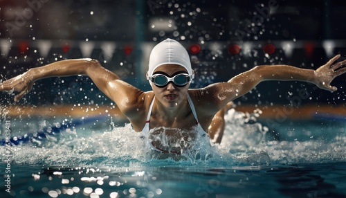 Swimmer with Aerial View, Aerobic Swimmer, Healthy Sport, Professional Swimming Athlete © Virgo Studio Maple