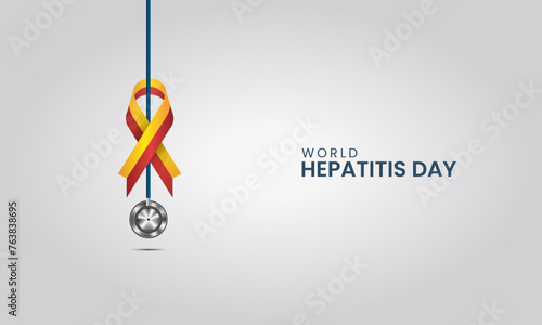 World Hepatitis Day, heart, ribbon icon,Creative design for social media. 3D illustration