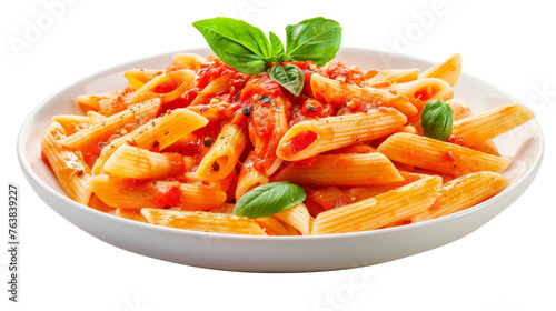 Mezze Penne with Tomato Sauce on Transparent Background, PNG Format